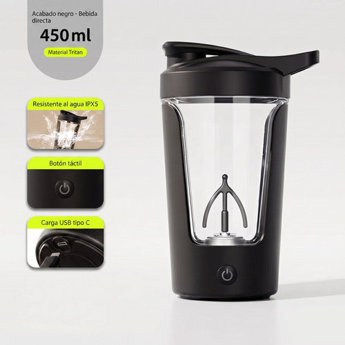 Shaker Eléctrico Portátil 450 ml con Carga USB-C